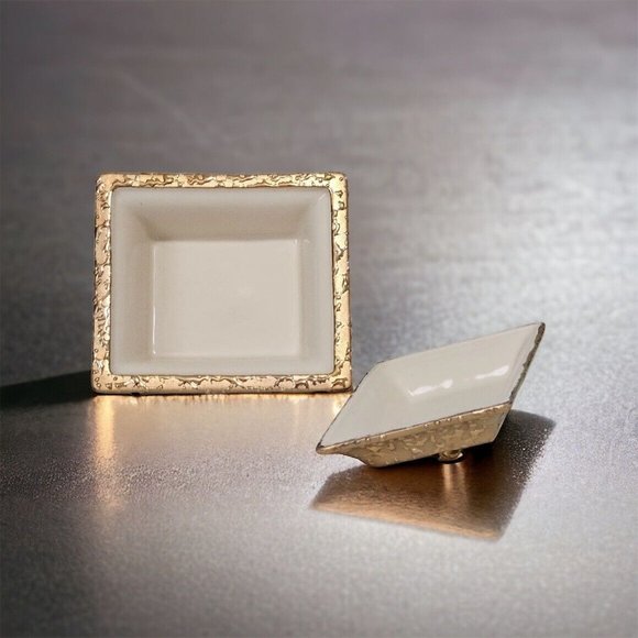 Weeping Gold Hand Decorated 22K Gold USA Square Trinket/Treasure/Candy Dish Lid - Picture 8 of 9